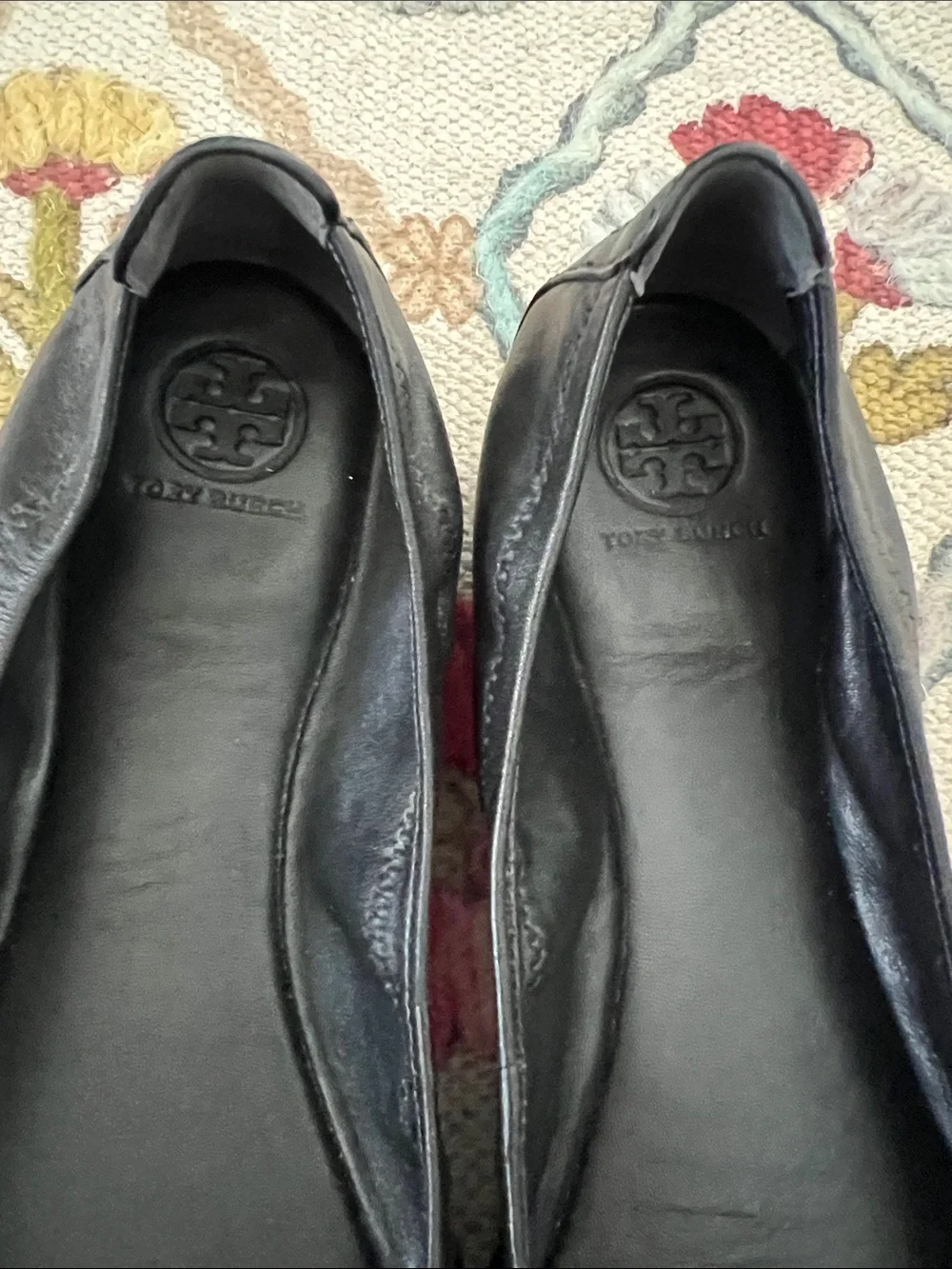 Tory Burch Minnie Travel Ballet Flats Black Leather Size 9